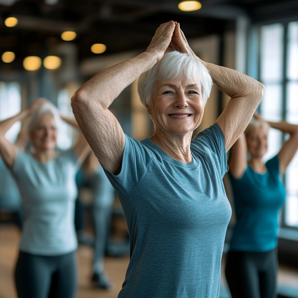 Активні пенсіонери на тренуванні з фітнесу